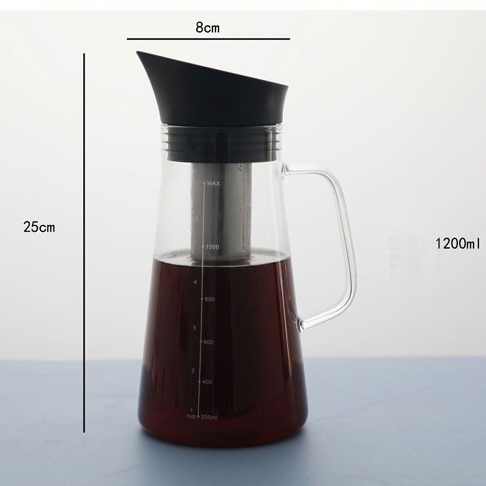 Borosilicate Airtight Cold Brew Iced Coffee Maker Glass Tea Maker With Removable Infuser 1200ml coffee pot