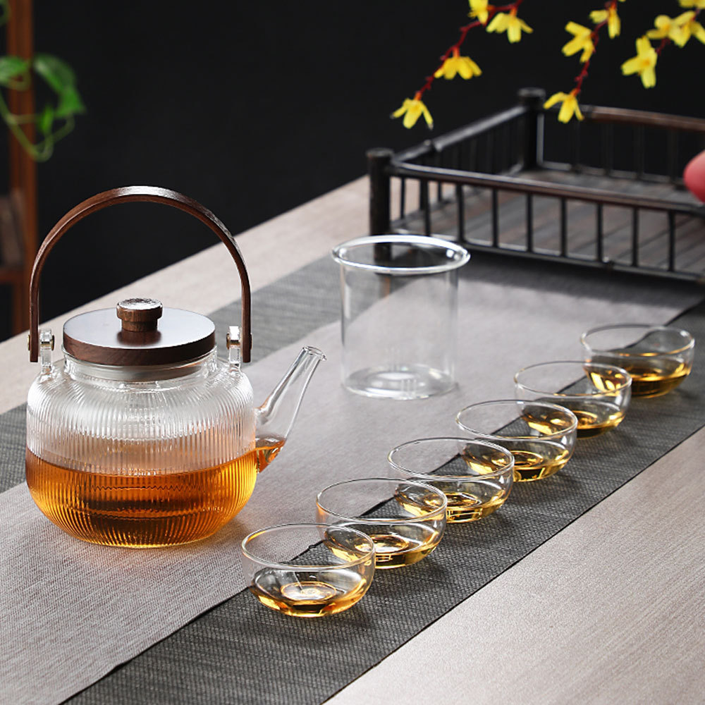 Transparent and Hammered Glass Teapot with Removable Infuser Stovetop Safe Tea Kettle Blooming