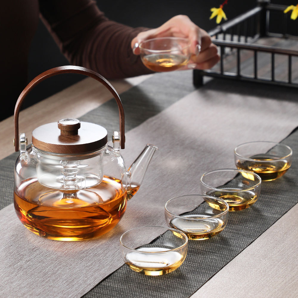 Transparent and Hammered Glass Teapot with Removable Infuser Stovetop Safe Tea Kettle Blooming