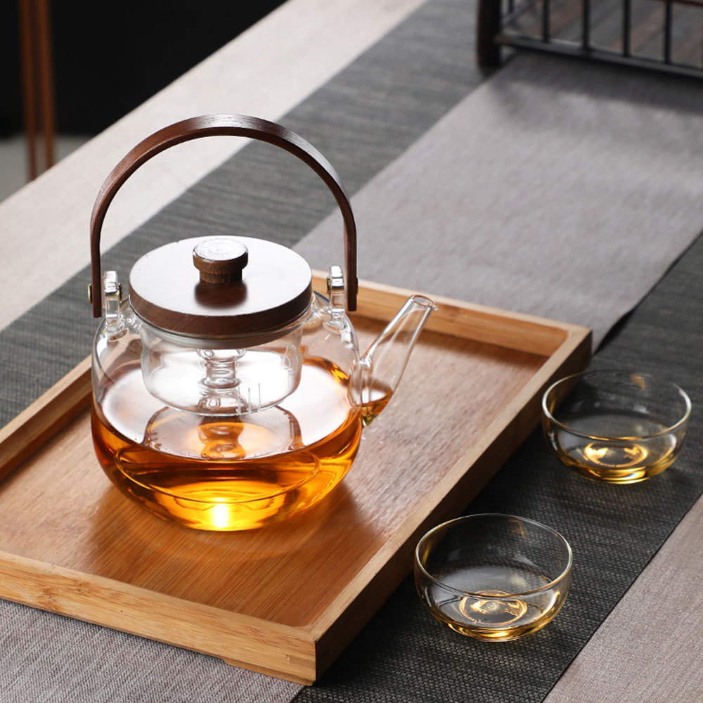 Transparent and Hammered Glass Teapot with Removable Infuser Stovetop Safe Tea Kettle Blooming