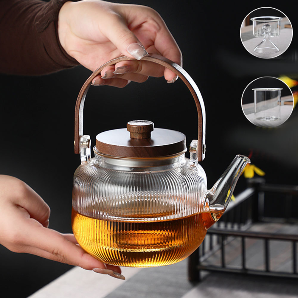 Transparent and Hammered Glass Teapot with Removable Infuser Stovetop Safe Tea Kettle Blooming