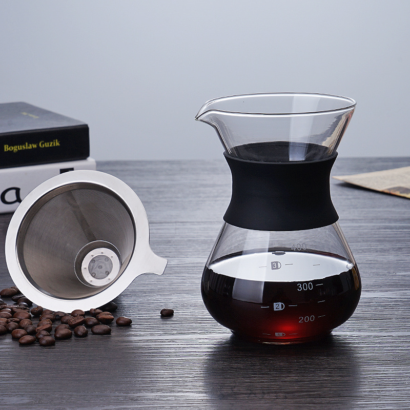 Carafe Convenient Pour over Stainless Steel Filter Coffee Dripper glass coffee maker