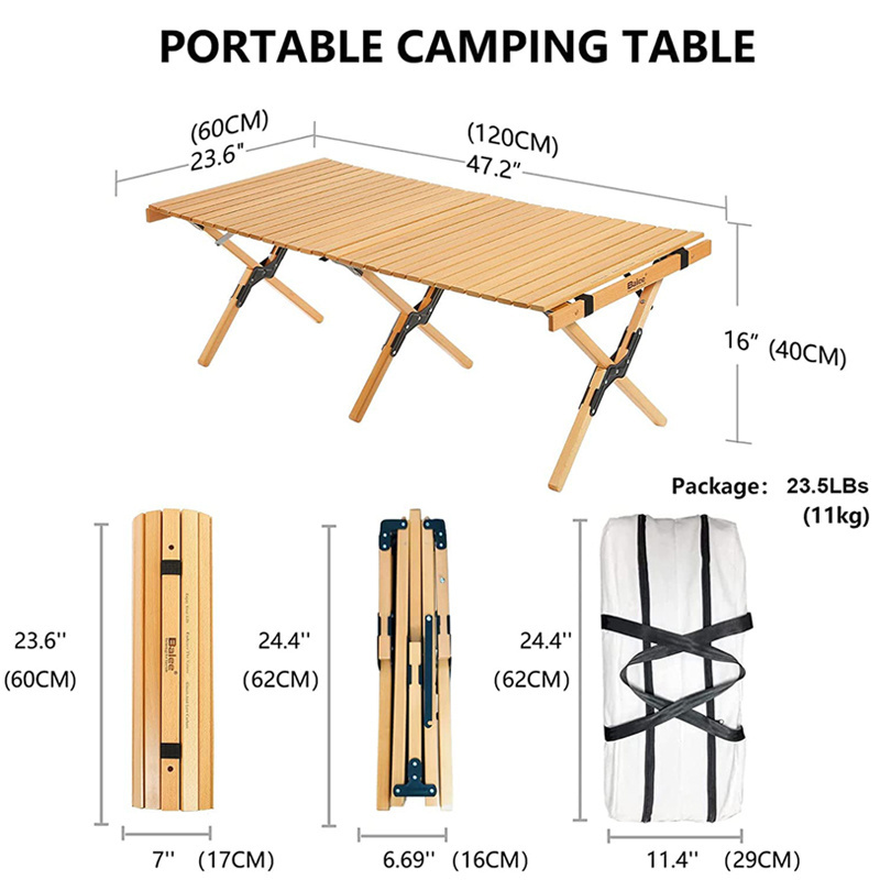 Camping Picnic Table Egg Roll Folding Table Camping Foldable Aluminum Wooden Oxford Cloth Looking Roll up Retro Outdoor 20pcs