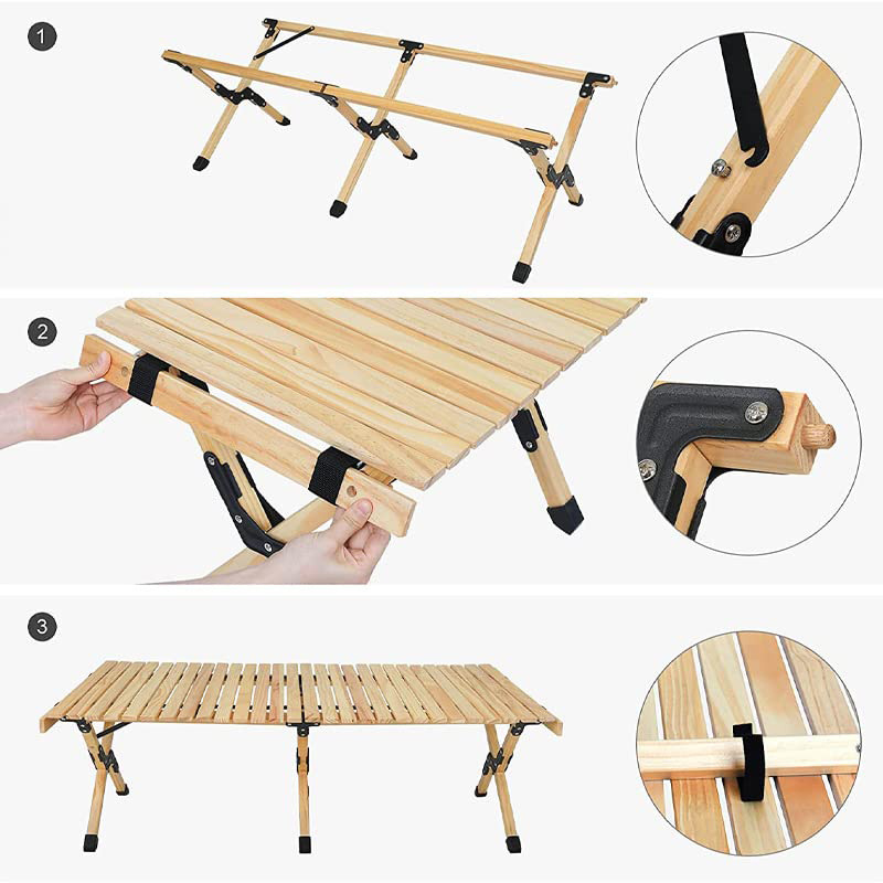 Camping Picnic Table Egg Roll Folding Table Camping Foldable Aluminum Wooden Oxford Cloth Looking Roll up Retro Outdoor 20pcs