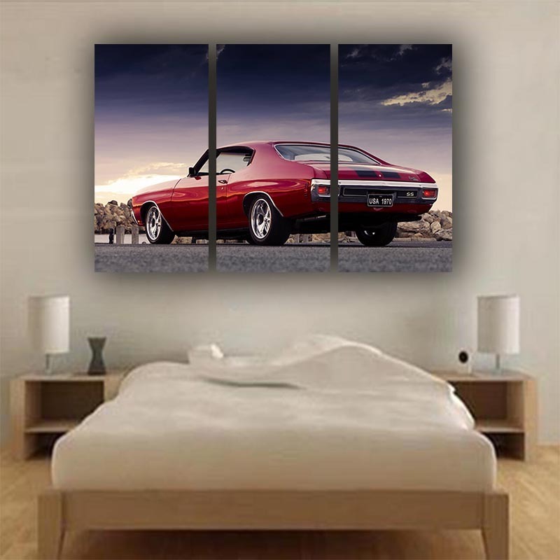 HD print 3 Pcs Wall Art Canvas Painting Poster Print Red car Decorative Picture Artwork Home Decor Living Room Unique Decoration