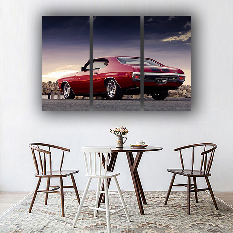 HD print 3 Pcs Wall Art Canvas Painting Poster Print Red car Decorative Picture Artwork Home Decor Living Room Unique Decoration