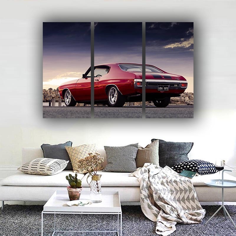 HD print 3 Pcs Wall Art Canvas Painting Poster Print Red car Decorative Picture Artwork Home Decor Living Room Unique Decoration