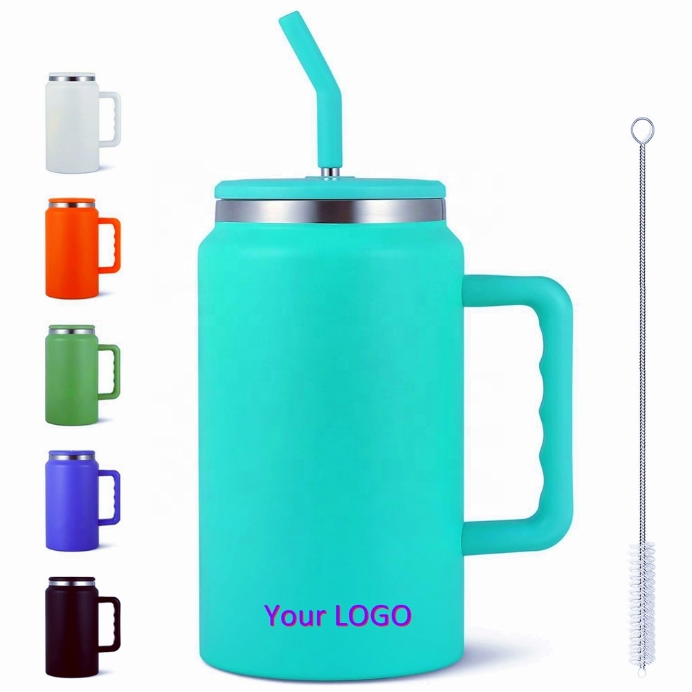 Custom logo 50oz 304 Stainless Steel Double Wall Tumbler Large Capacity Travel Mug 50 oz Tumbler With Handle Metal Straw