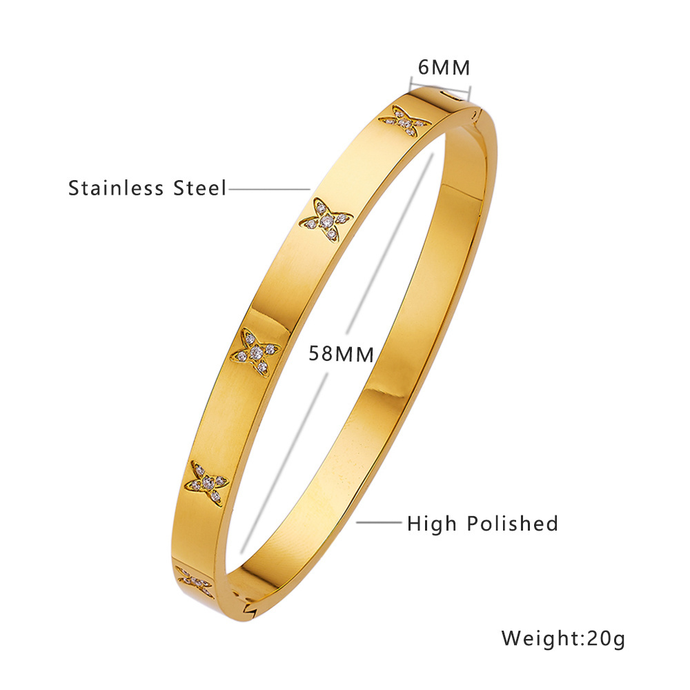 XIXI 18K Gold Plated Fashion Women Fashion Four Which Buckle Diamond Jewelry 316L Women Zircon Stainless Steel Bracelet Bangle