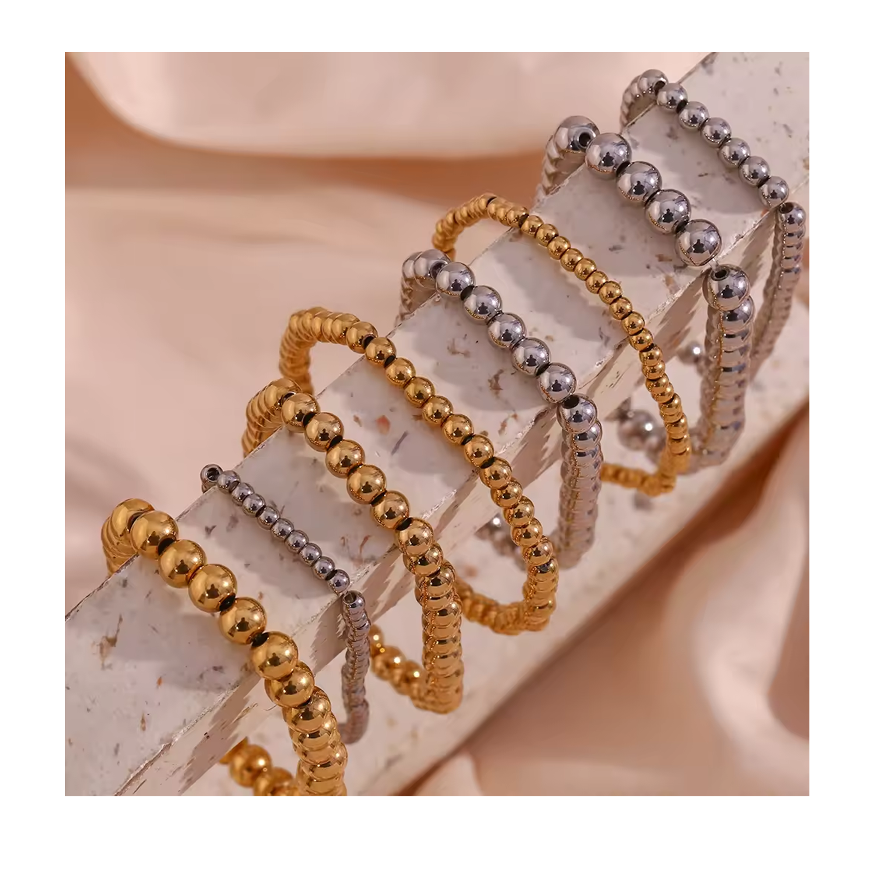 XIXI Joyeria De Acero Inoxidable Stretch Elastic Beads Gold Ball Non Tarnish Stainless Steel Fashion Jewelry Chain Bracelet