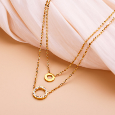 XIXI Zircon Round Double Layer Chain Stainless Steel Link Personalized Custom Women Gold Plated Fashion Jewelry Necklaces