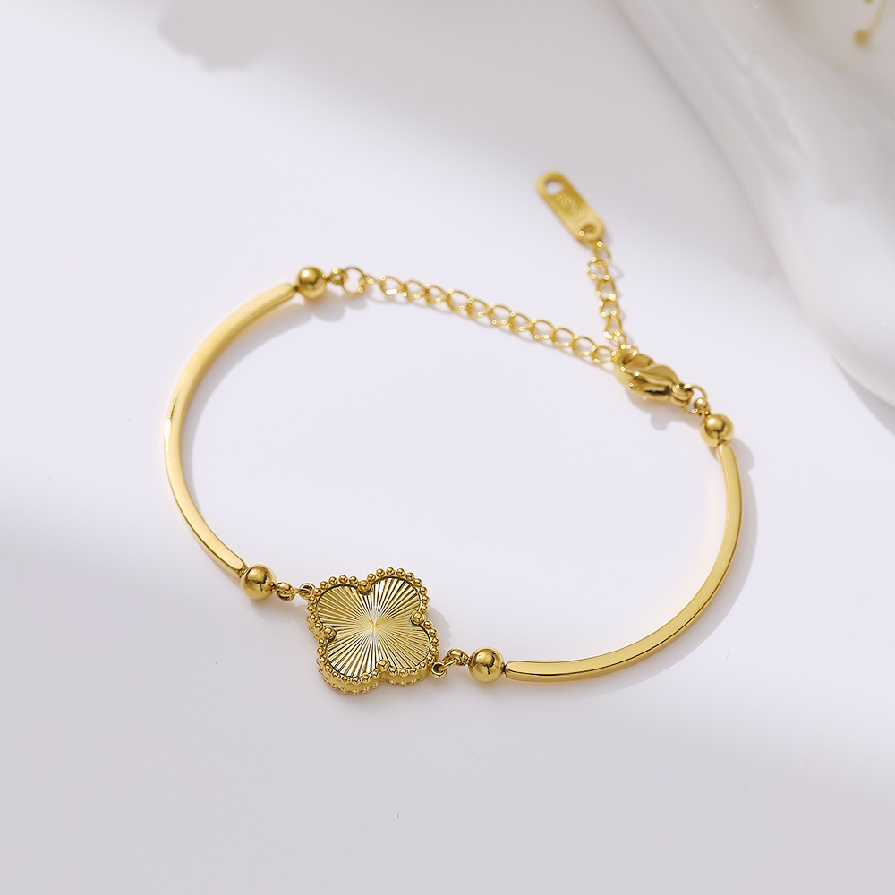 XIXI Simple Accessories Acier Inoxydable Stainless Steel 18K Gold Plated Four Leaf Clover Women Fashion Jewelry Chain Bracelet