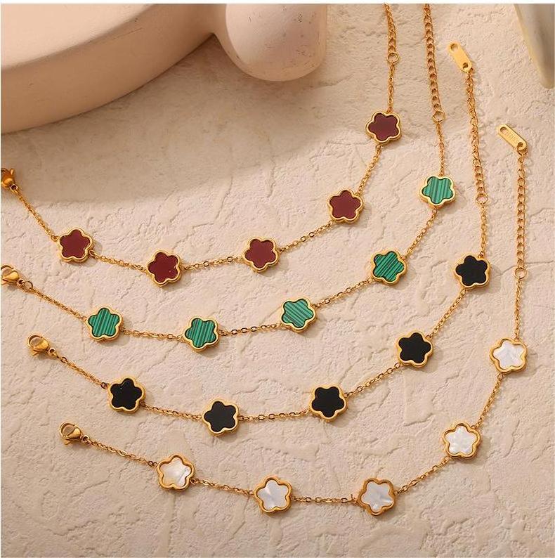 XIXI Stainless Steel Necklaces Chain Bracelets Earrings Acier Inoxydable 18k Gold Plated Women Flower Shell Fashion Jewelry Sets