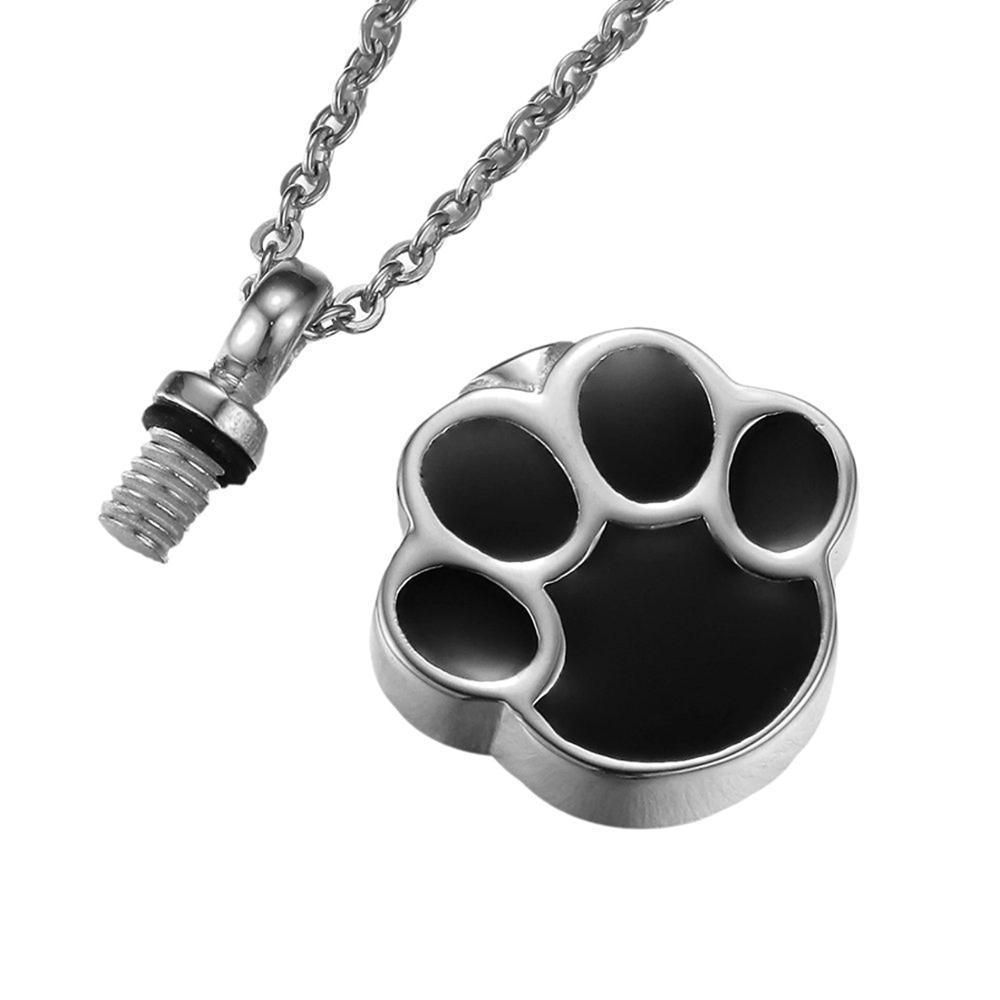 XIXI jewelry Stainless Steel Ash Pet Urn pendant Dog Paw Necklace