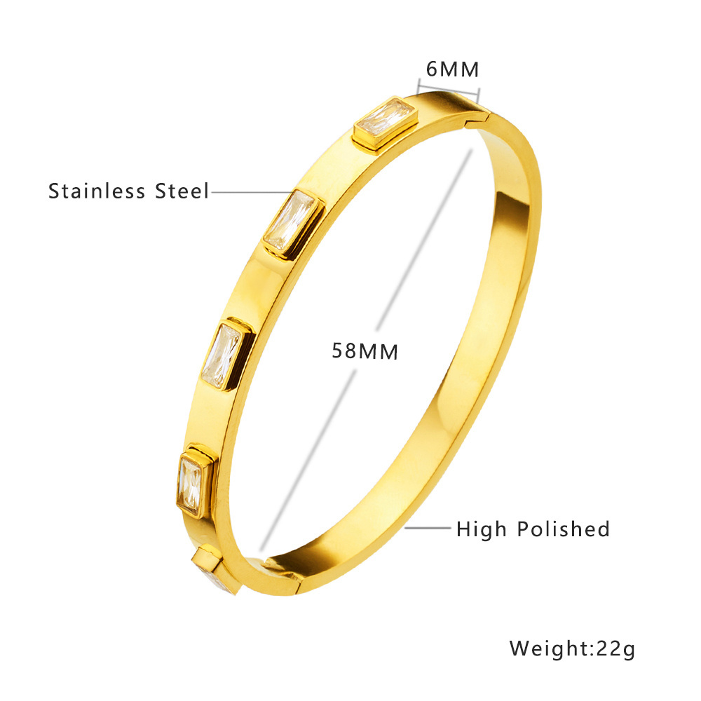 Waterproof 18K Gold Plated Inlaid Baguette Emerald White Zircon Green Crystal Pink Zircon Stainless Steel Fashion Bracelet Women