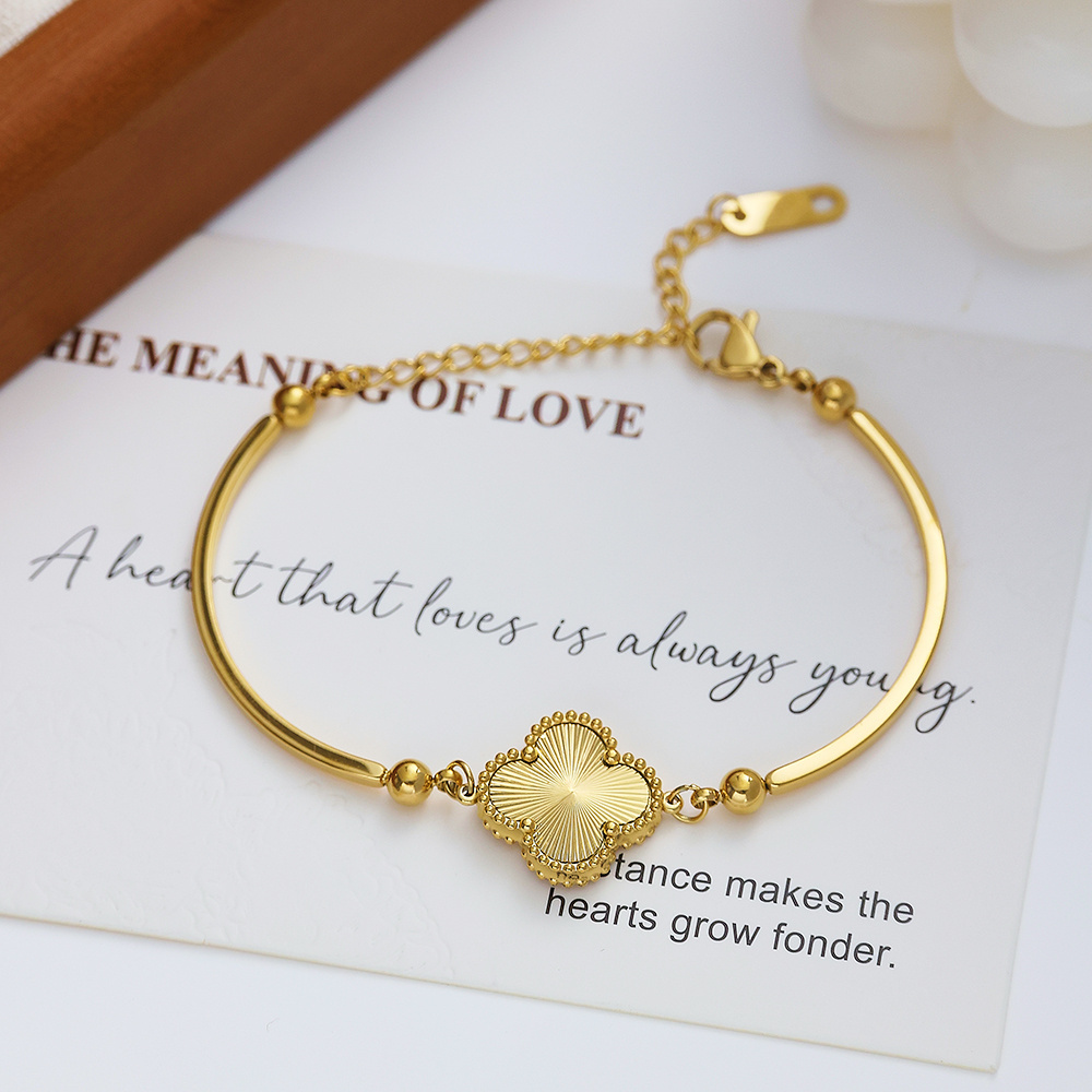 XIXI Simple Accessories Acier Inoxydable Stainless Steel 18K Gold Plated Four Leaf Clover Women Fashion Jewelry Chain Bracelet