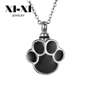 XIXI jewelry Stainless Steel Ash Pet Urn pendant Dog Paw Necklace