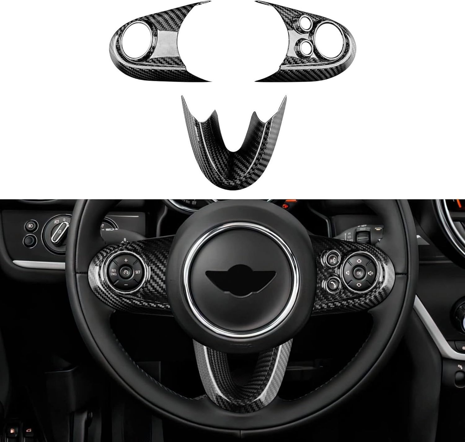 The real Carbon Fiber Car Steering Wheel Button Sticker for Mini Cooper R series R55 R56 R57 car interior Accessories decoration