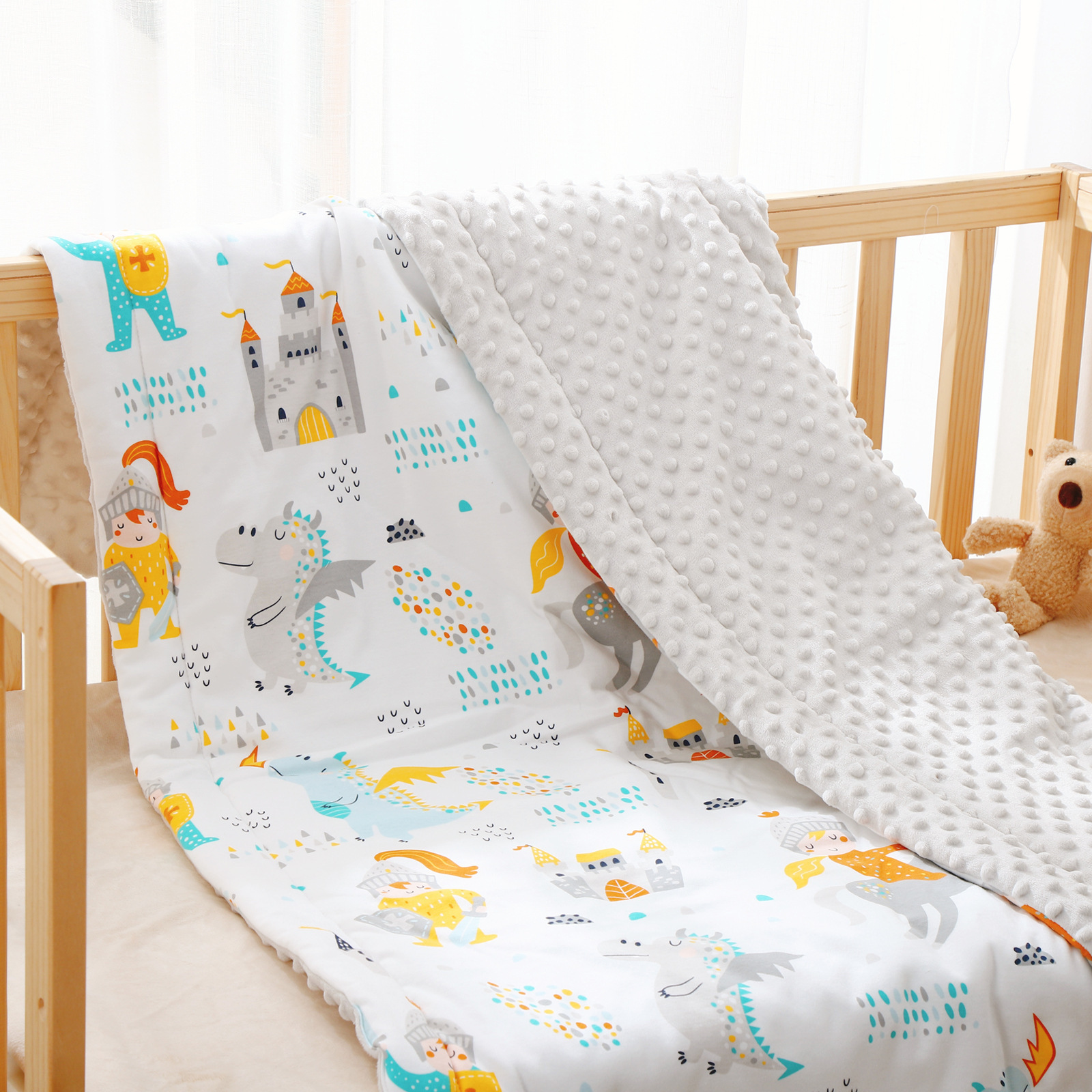 Pattered Double Layer Dotted Backing Silky Micro Soft Sherpa Fleece Plush Receiving Baby Minky Blanket Toddler Bed Throws