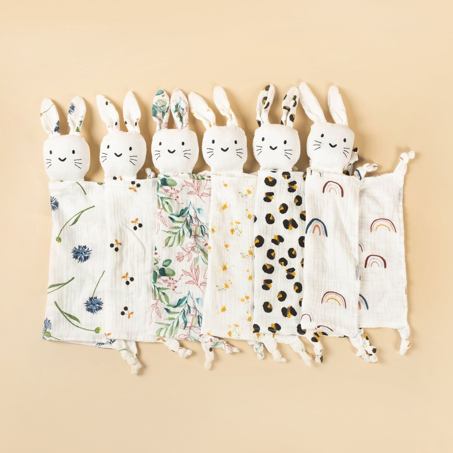 Custom Cotton Bunny Security Blanket Baby Shower Gift Muslin Bunny Baby Soft Plush Animal Comforter Towel Blanket