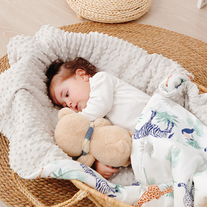 Pattered Double Layer Dotted Backing Silky Micro Soft Sherpa Fleece Plush Receiving Baby Minky Blanket Toddler Bed Throws