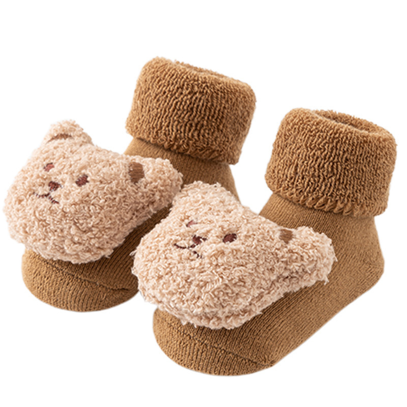 3D Bear Head Warm Winter Non Slip Floor Toddler Fuzzy Warm Socks