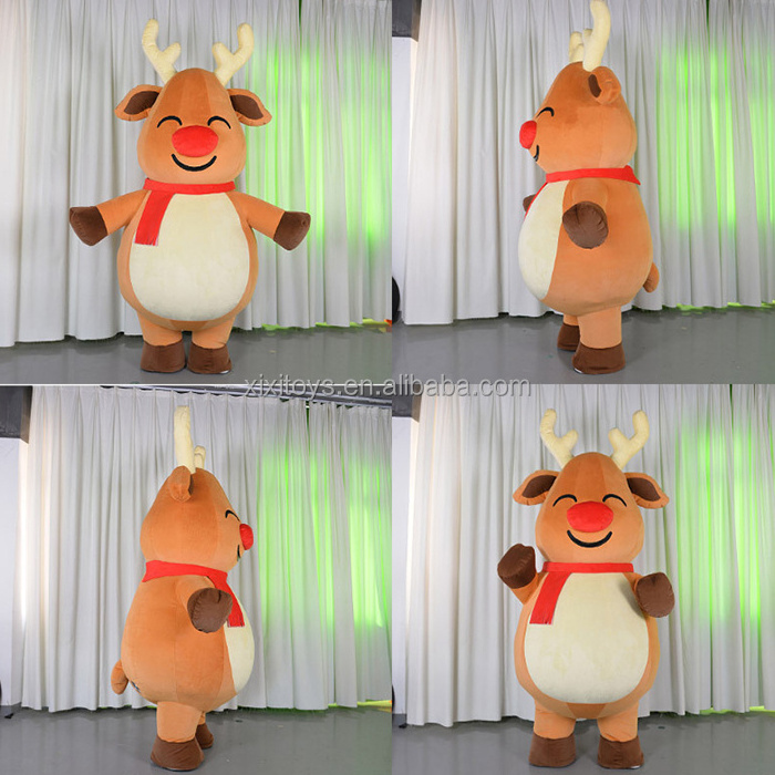 2m/2.6m/3m Tall Christmas Walking Cartoon Costumes Inflatable Adult Cosplay Costume Xmas Fat Elk Mascot Funny Dress