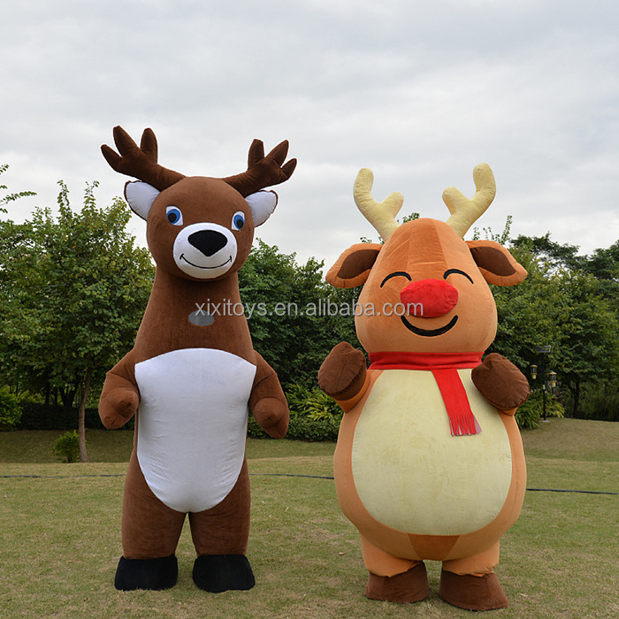 2m/2.6m/3m Tall Christmas Walking Cartoon Costumes Inflatable Adult Cosplay Costume Xmas Fat Elk Mascot Funny Dress