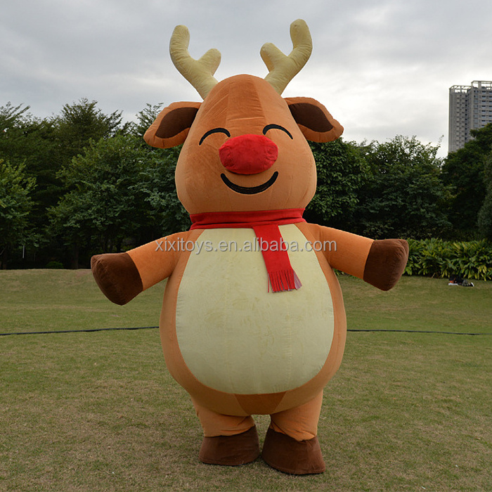 2m/2.6m/3m Tall Christmas Walking Cartoon Costumes Inflatable Adult Cosplay Costume Xmas Fat Elk Mascot Funny Dress