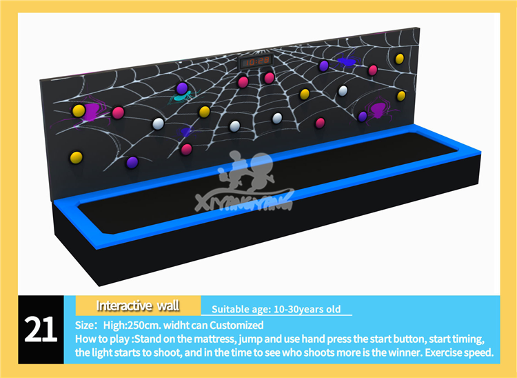 Popular hot selling amusement interactive wall equipment trampoline park equipment