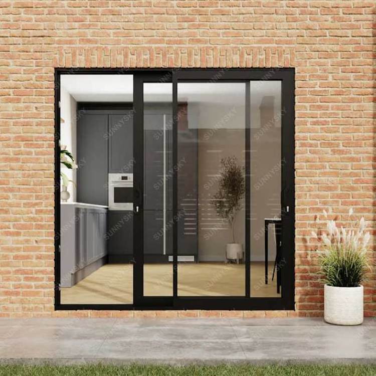 XIYATECH aluminum slim frame black sliding glass doors patio interior room divider partition frosted glass sliding door system