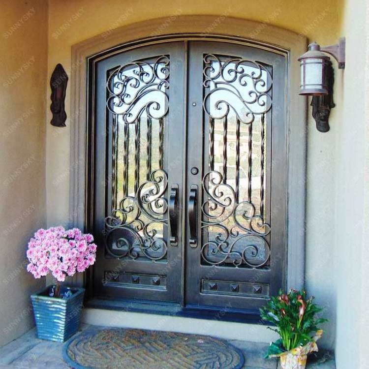 XIYATECH Residential main front entry metal doors security doors design exterior entrance double wrought iron door