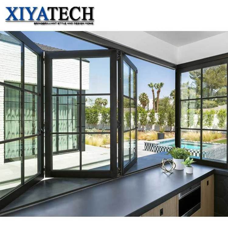 XIYATECH Soundproof Accordion Sliding Glass Windows Energy Saving Double Glazed Bi Fold Windows Aluminum Folding Balcony Window