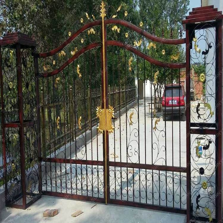 XIYATECH Simple Pipe Interior Temple Modern Metal Steel Double Swing Wrought Iron Fence Small Latest Main Gate Designs