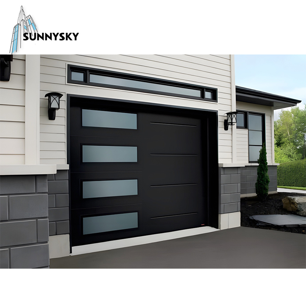 Factory customized Aluminum alloy glass panel vertical bifold garage door for house