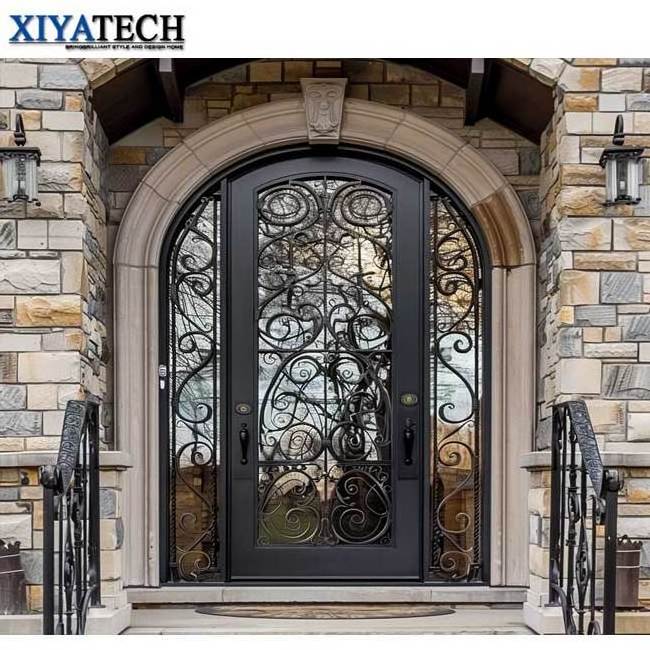 XIYATECH Residential main front entry metal doors security doors design exterior entrance double wrought iron door