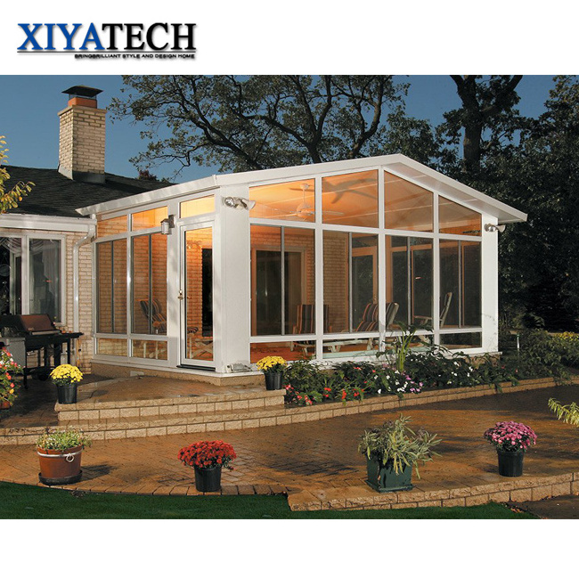 XIYATECH Retractable Roof Glass Sunroom Bioclimatic Pergola Aluminum Louvre Shade With Glass Wall System