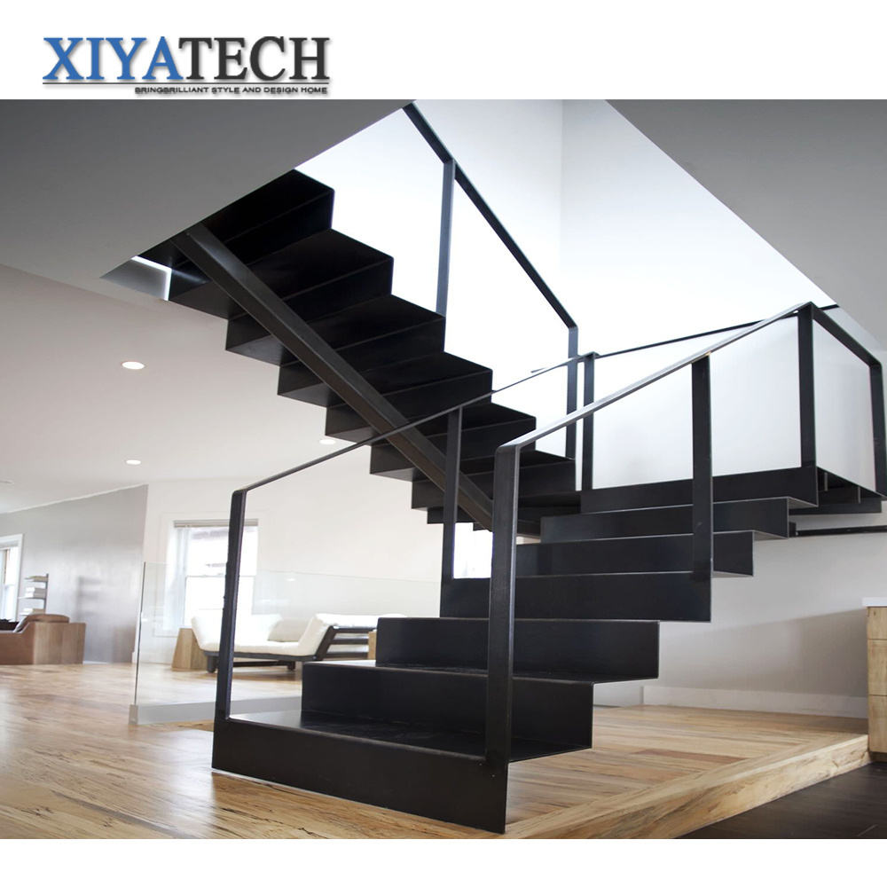 Deluxe Minimalist Indoor Duplex Straight Staircase Stairs and Modular Stair case Kits With Wood Treads