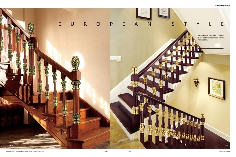 OEM  brass and wood indoor stair handrail and balustrades