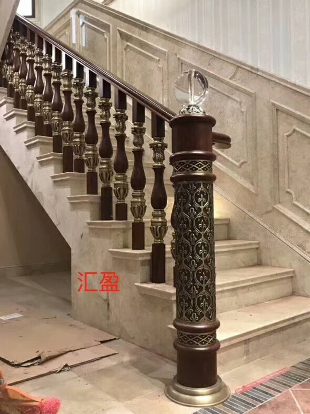 OEM  brass and wood indoor stair handrail and balustrades