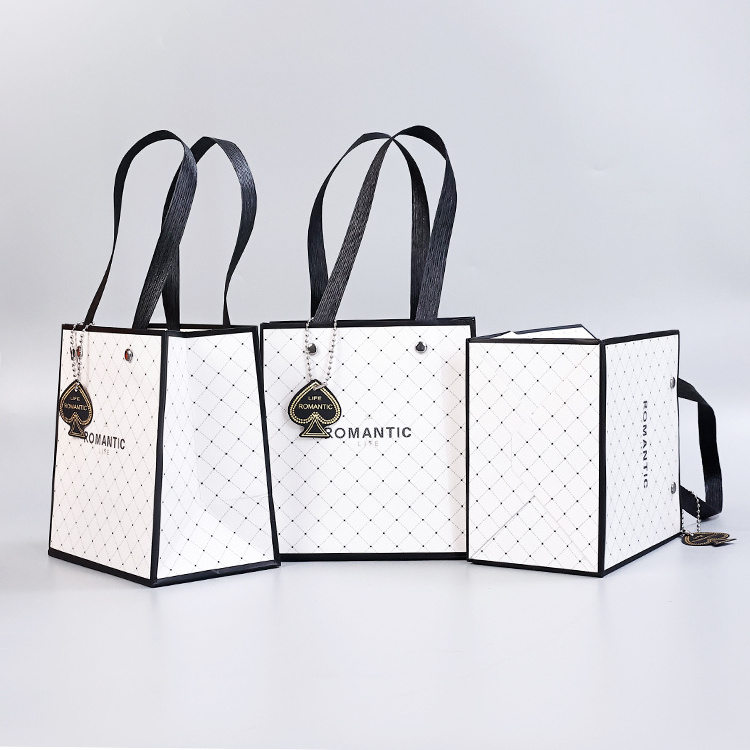 Black and White Checkered Tote Bag Thickened Disposable Universal Paper Gift Bag for Clothing Milk Tea Other Items Takeaway