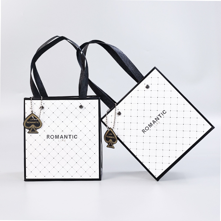 Black and White Checkered Tote Bag Thickened Disposable Universal Paper Gift Bag for Clothing Milk Tea Other Items Takeaway