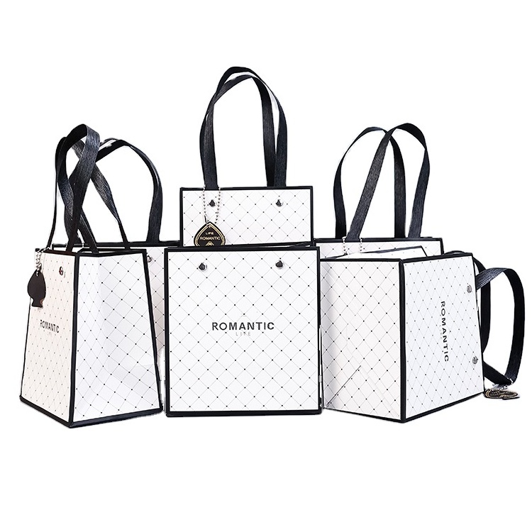 Black and White Checkered Tote Bag Thickened Disposable Universal Paper Gift Bag for Clothing Milk Tea Other Items Takeaway