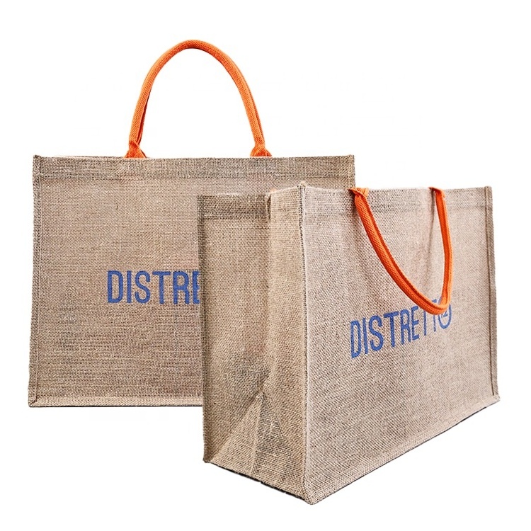 Custom Logo Big Capacity Burlap Tote Bags Flax Handbag Clothes Packaging Hemp Bag Eco friendly Linen Jute Shopping Bags