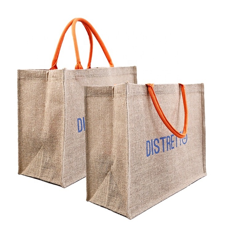 Custom Logo Big Capacity Burlap Tote Bags Flax Handbag Clothes Packaging Hemp Bag Eco friendly Linen Jute Shopping Bags