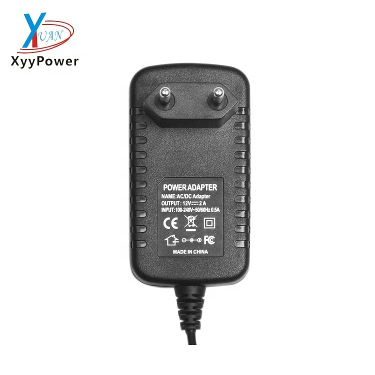 CE RoHS certified EU wall Plug ac dc 12V 2A power adapter with 1.2m dc cable with 5.5*2.5mm center positive