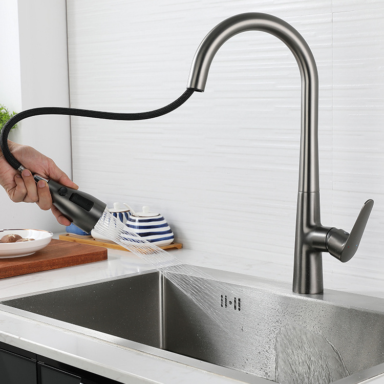 Rotatable Black Pull Out Pull Down Sprayer Sink Tap Kitchen Stainless Steel Wall Mount Kitchen Faucet