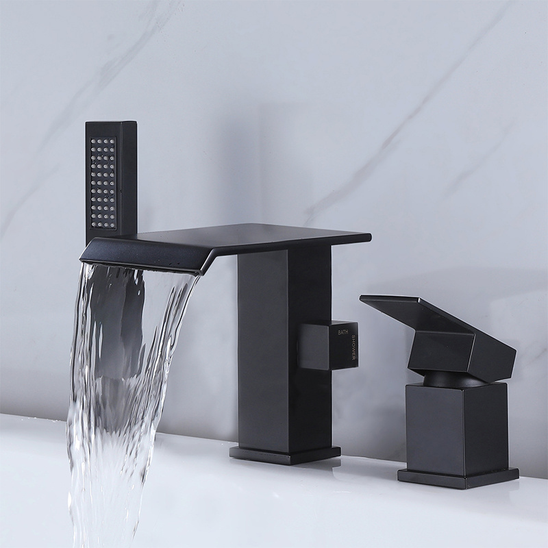 Hotel Bathroom Waterfall Black Bathtub Faucet Bath & Shower Faucets