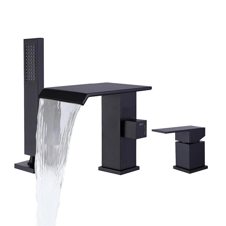 Hotel Bathroom Waterfall Black Bathtub Faucet Bath & Shower Faucets