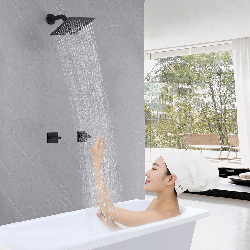 Electric thermostatic black shower brass hose kits Concealed Square instant hot water luxury shower head system for bathroom